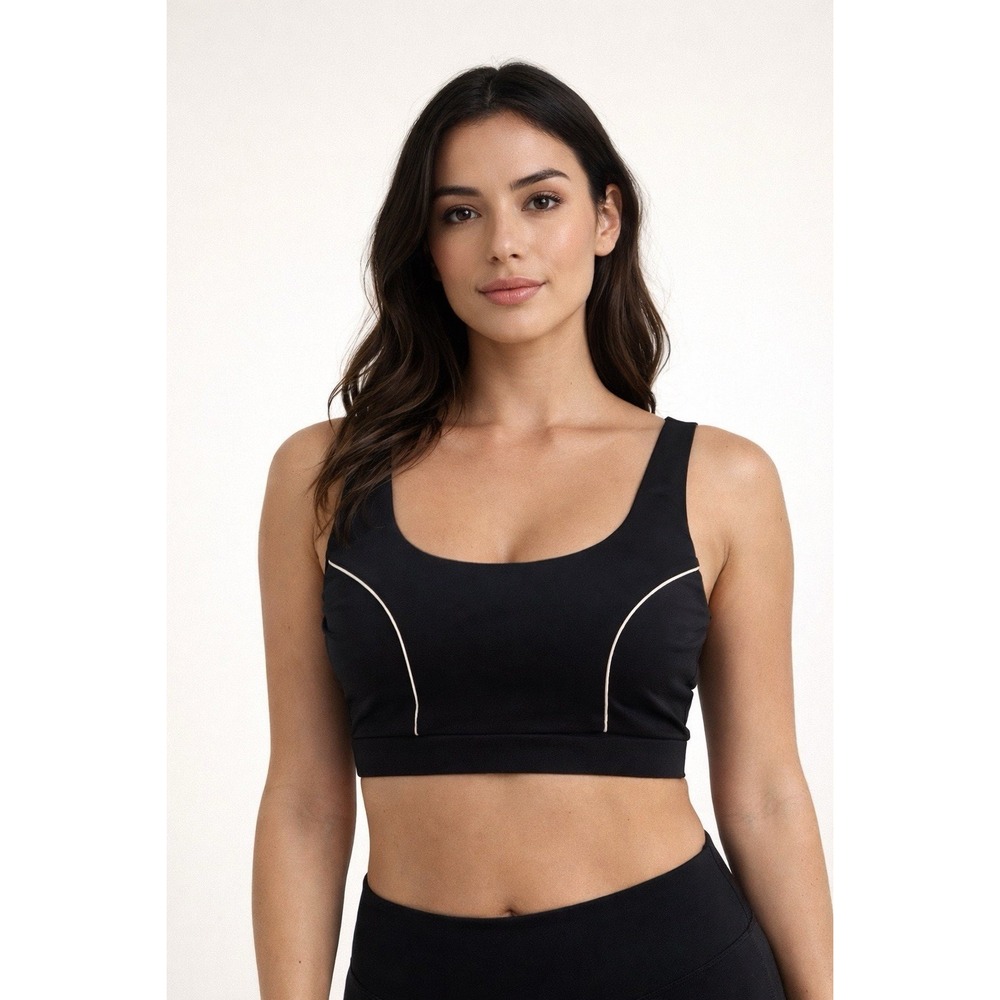Fabletics Women's Medium Impact Piped Sports‎ Bra Black Size XL New